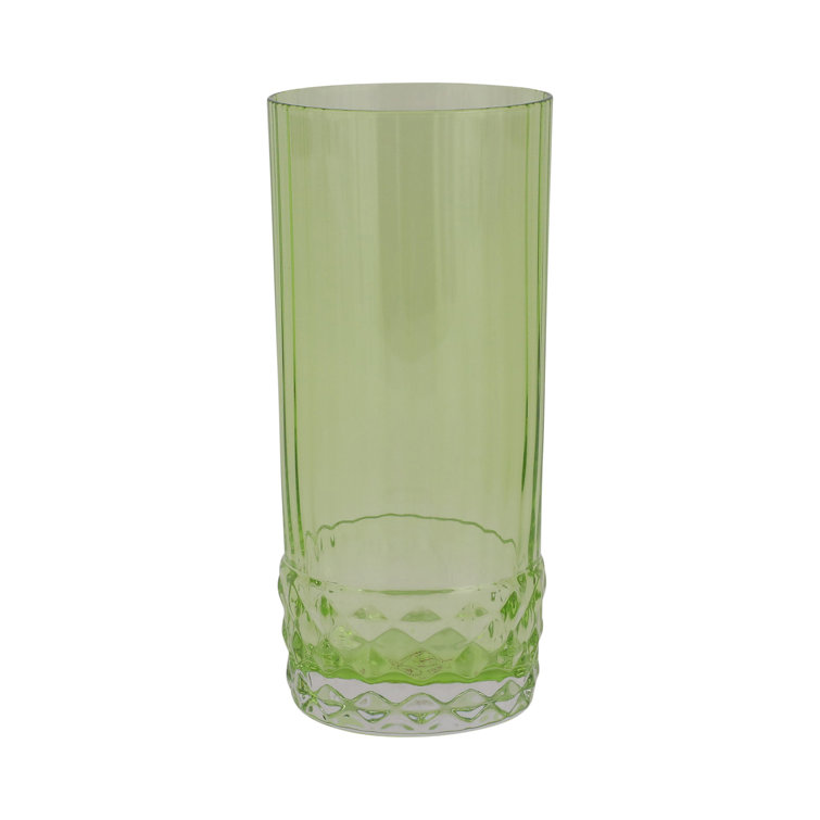 Green Tall Glass Tumbler with Textured Base, 16oz
