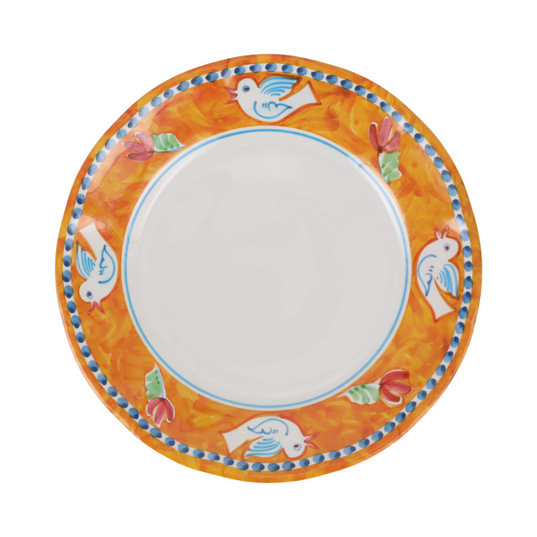 Handcrafted Orange Melamine Dinner Plate with Bird Design, 10 Inch