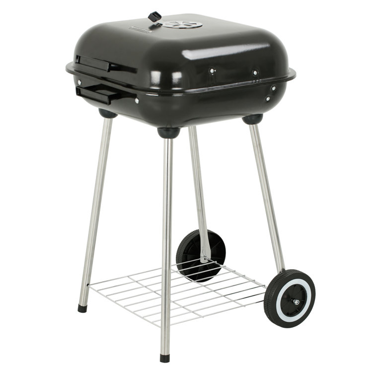 Portable 18-Inch Black Porcelain Charcoal Grill with Chrome-Plated Steel Grate