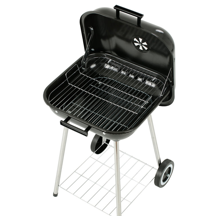 Portable 18-Inch Black Porcelain Charcoal Grill with Chrome-Plated Steel Grate