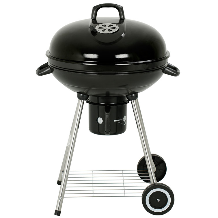 22-Inch Black Porcelain Kettle Charcoal Grill with Wheels