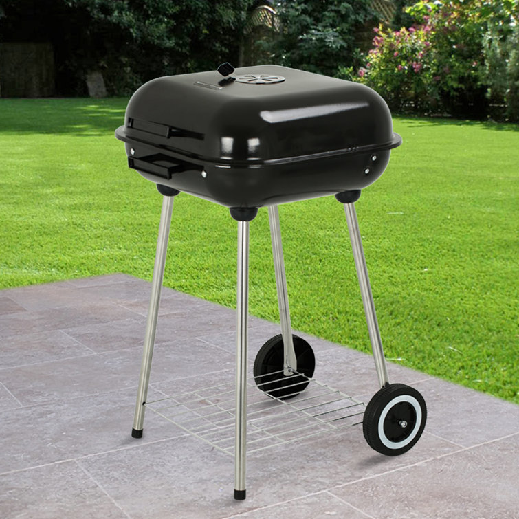 Portable 18-Inch Black Porcelain Charcoal Grill with Chrome-Plated Steel Grate