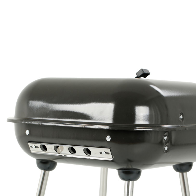 Portable 18-Inch Black Porcelain Charcoal Grill with Chrome-Plated Steel Grate