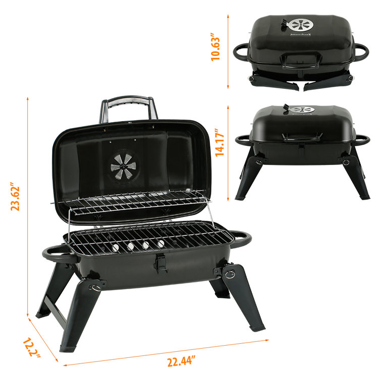 Compact Black Porcelain Portable Charcoal Grill