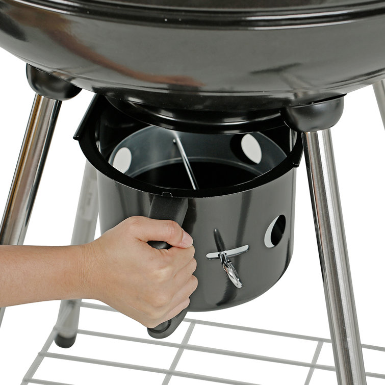 22-Inch Black Porcelain Kettle Charcoal Grill with Wheels