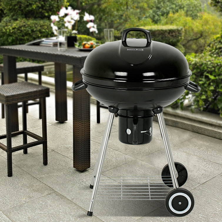 22-Inch Black Porcelain Kettle Charcoal Grill with Wheels