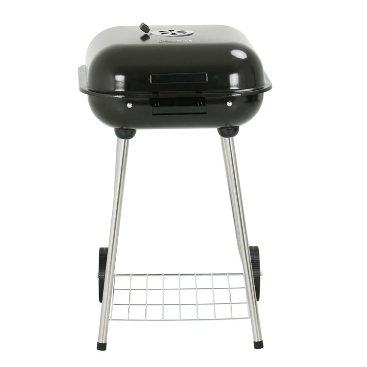 Portable 18-Inch Black Porcelain Charcoal Grill with Chrome-Plated Steel Grate