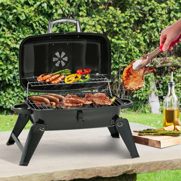 Compact Black Porcelain Portable Charcoal Grill