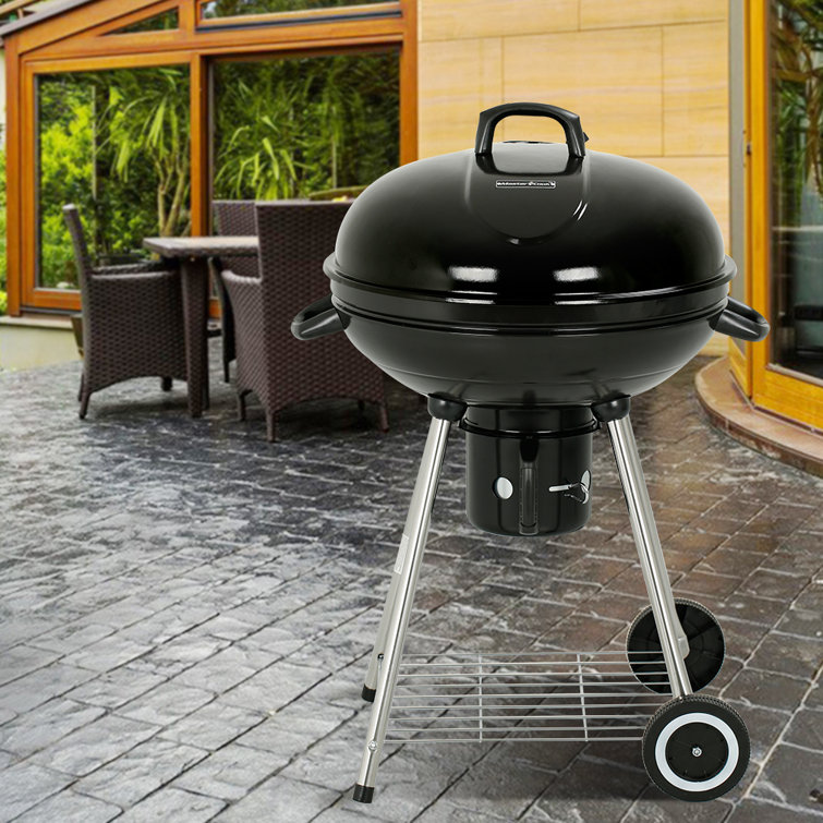 22-Inch Black Porcelain Kettle Charcoal Grill with Wheels