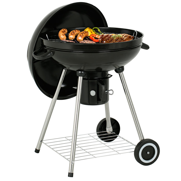 22-Inch Black Porcelain Kettle Charcoal Grill with Wheels