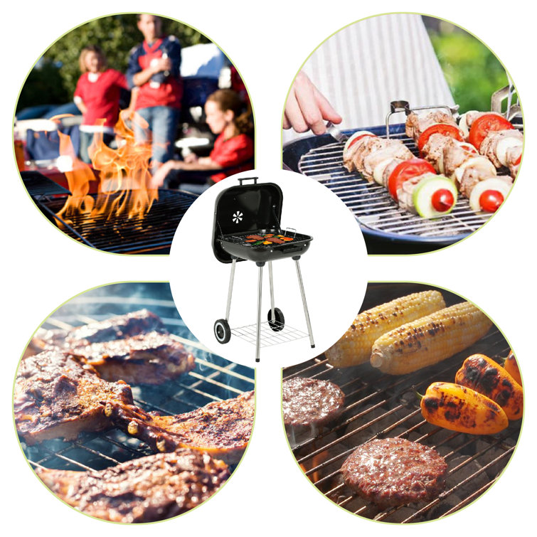 Portable 18-Inch Black Porcelain Charcoal Grill with Chrome-Plated Steel Grate
