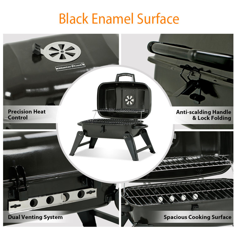 Compact Black Porcelain Portable Charcoal Grill