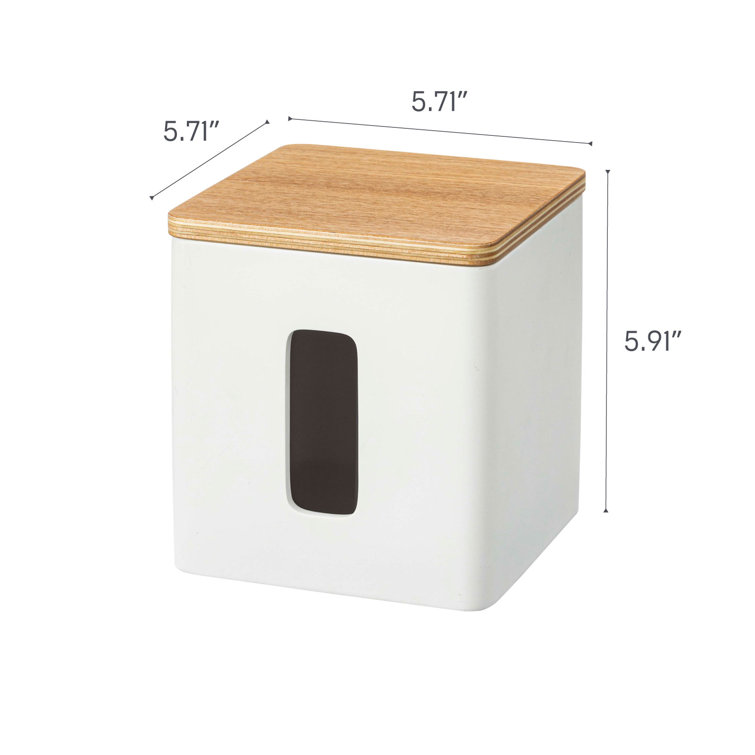 White Compact Discreet Paper Holder with Wood Accent