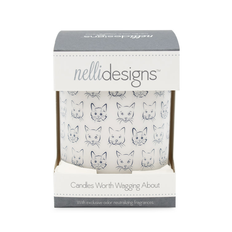 Handmade Grass Scented Soy Jar Candle with Cat Design