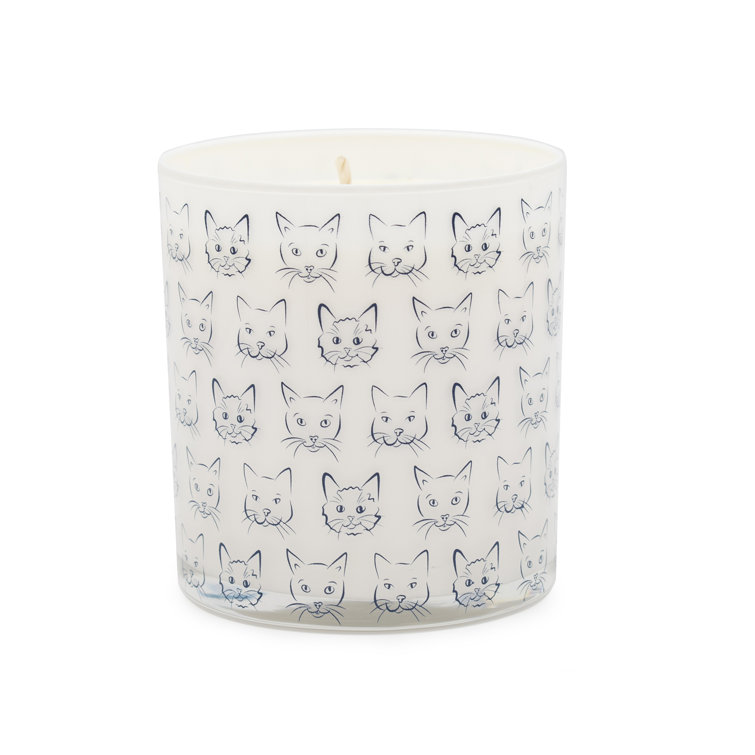 Handmade Grass Scented Soy Jar Candle with Cat Design