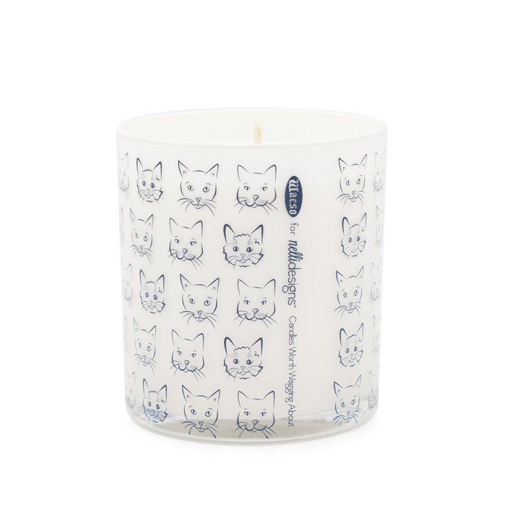 Handmade Grass Scented Soy Jar Candle with Cat Design