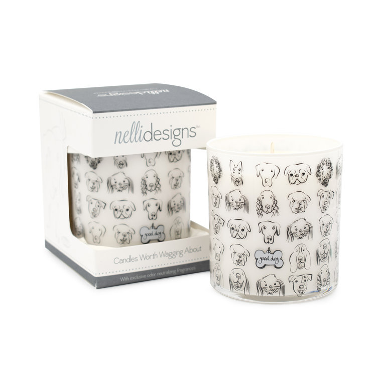Handmade Grass Scented Soy Jar Candle with Dog Design