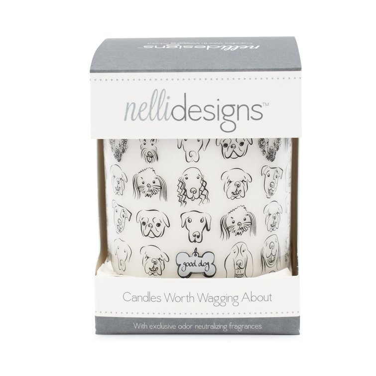 Handmade Grass Scented Soy Jar Candle with Dog Design