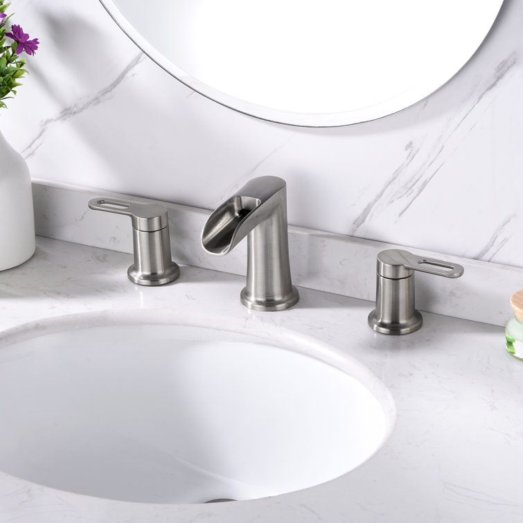 Brushed Nickel Modern Waterfall Widespread Bathroom Faucet