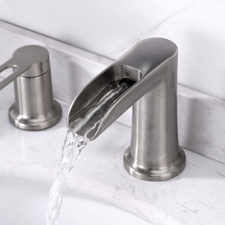 Brushed Nickel Modern Waterfall Widespread Bathroom Faucet