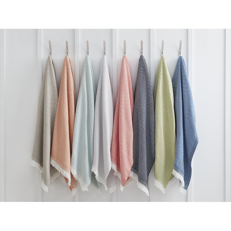 Nantucket Morning Herringbone Cotton Throw with Twisted Fringe - Ocean