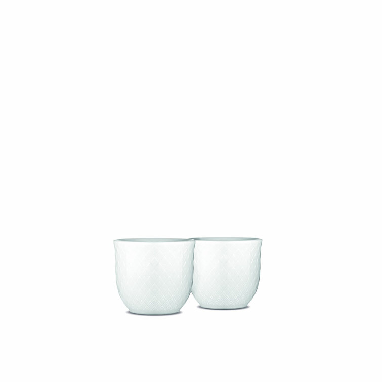 Set of 2 White Porcelain Egg Cups with Riffle Pattern