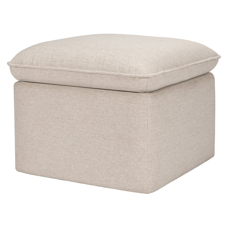 Beige Performance Fabric Square Storage Ottoman with USB Port