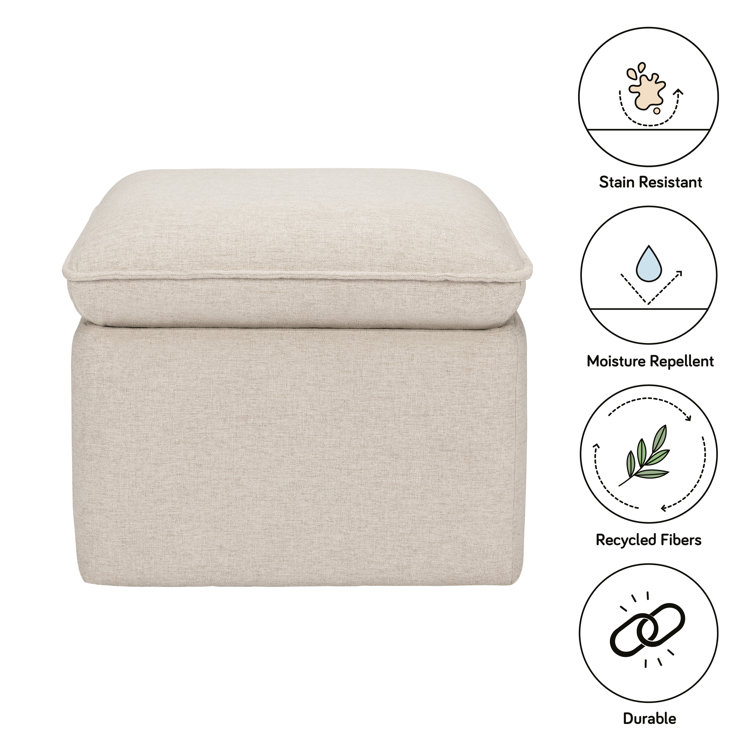 Beige Performance Fabric Square Storage Ottoman with USB Port