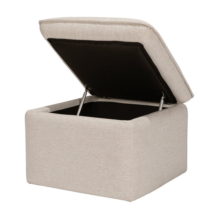 Beige Performance Fabric Square Storage Ottoman with USB Port