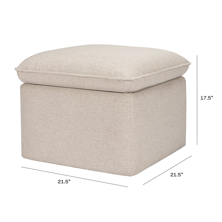 Beige Performance Fabric Square Storage Ottoman with USB Port