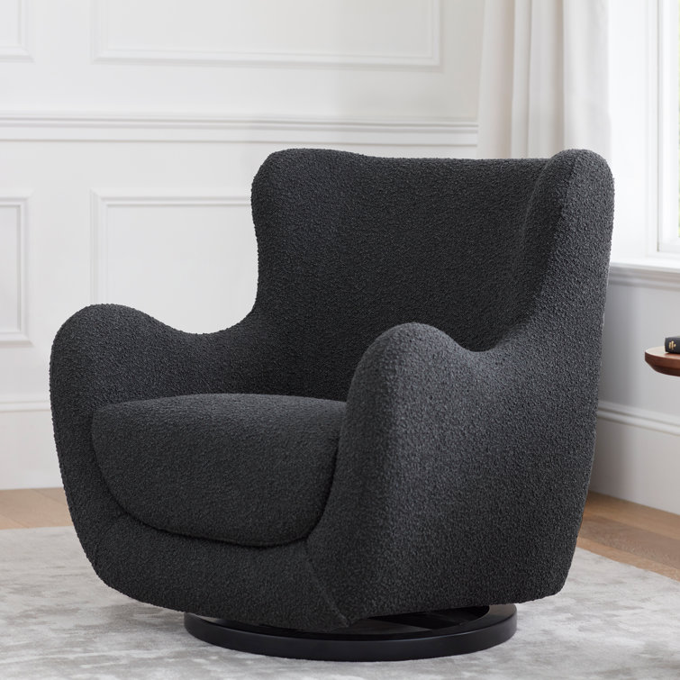 Solstice Swivel Glider in Black Boucle with Curved Back