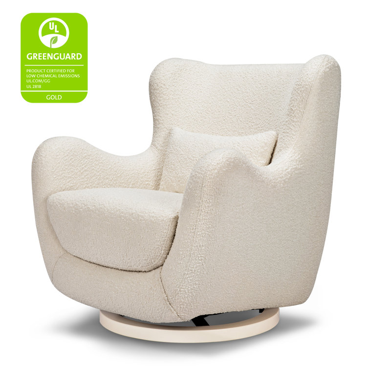 Ivory Boucle Modern Swivel Glider with Curved Back