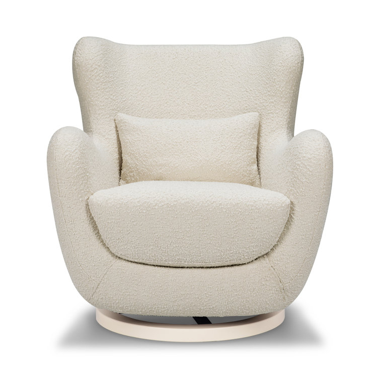 Ivory Boucle Modern Swivel Glider with Curved Back