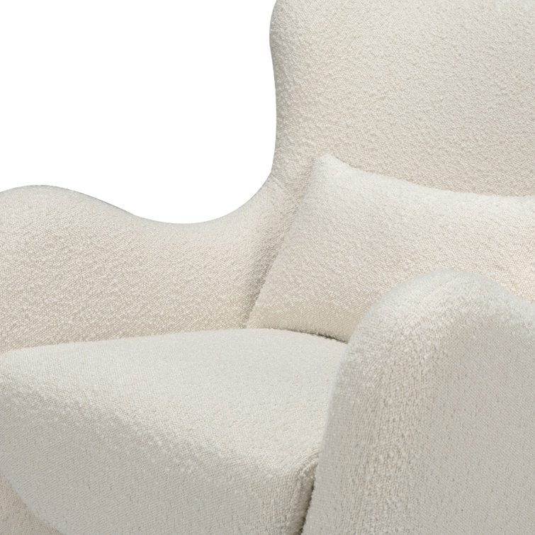 Ivory Boucle Modern Swivel Glider with Curved Back
