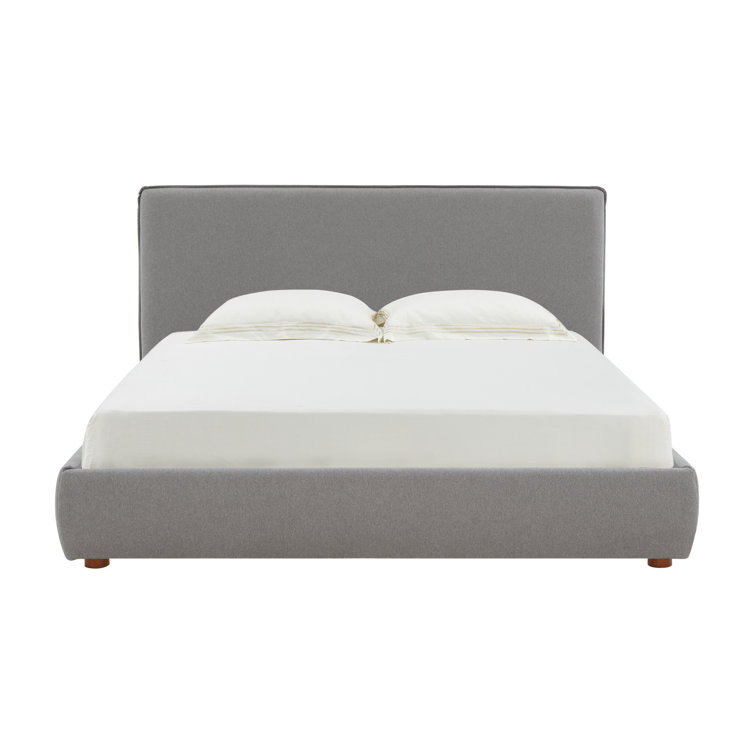 King Size Light Gray Linen Upholstered Bed with Wood Frame