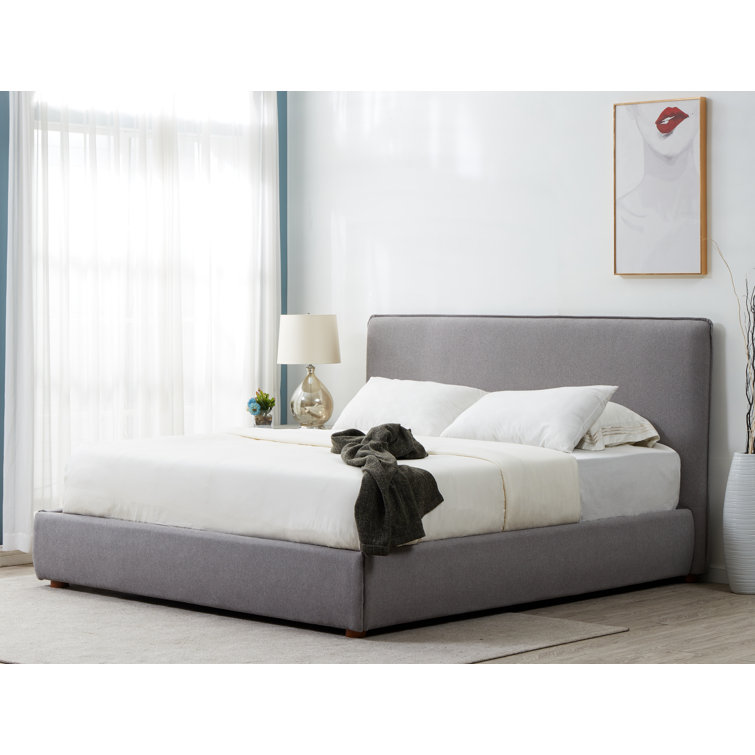 Queen Light Gray Linen Upholstered Bed with Tall Headboard