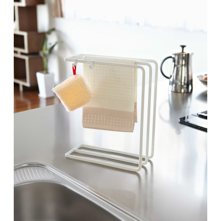 White Steel Water-Resistant Freestanding Dishcloth Hanger
