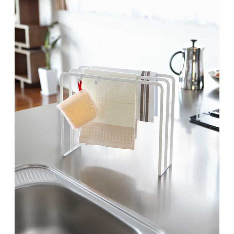 White Steel Water-Resistant Freestanding Dishcloth Hanger