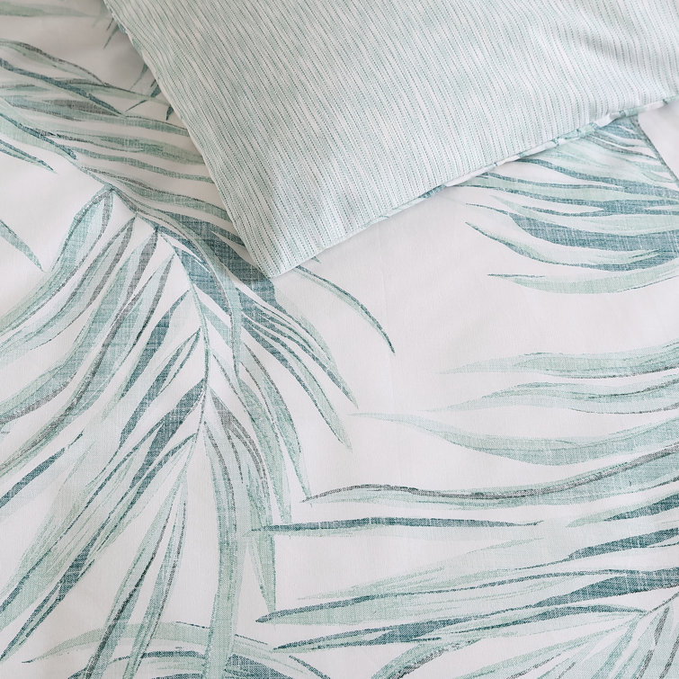 Ivory and Green Cotton King Reversible Comforter Set