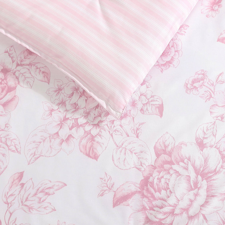 Delphine Pink Cotton Reversible King Comforter Set with Shams