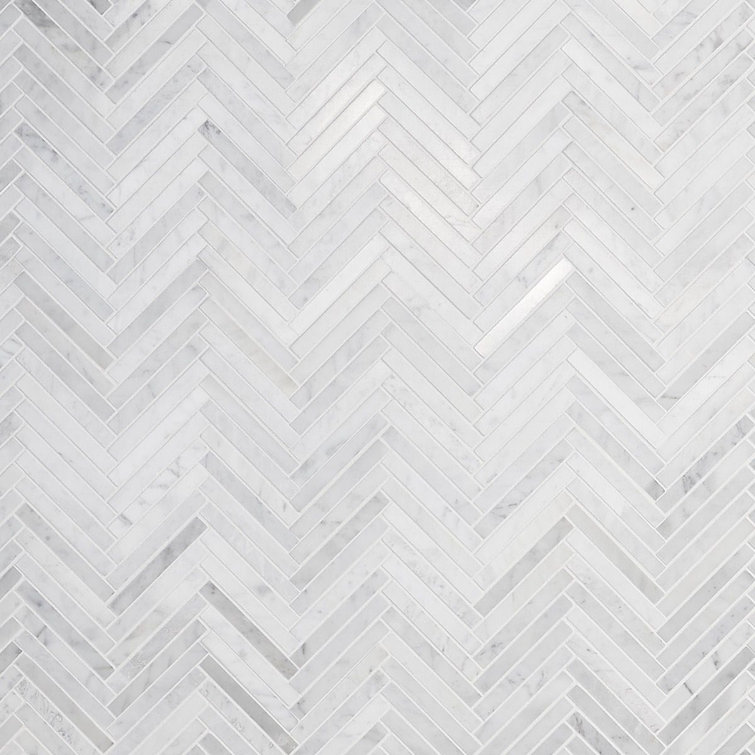 Carrara White Polished Marble Herringbone Mosaic Tile
