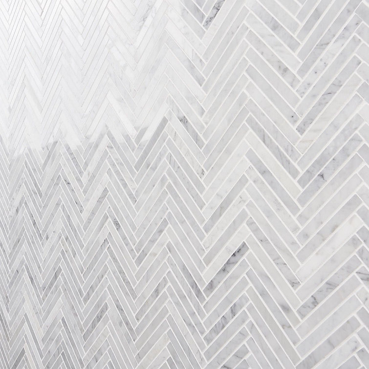 Carrara White Polished Marble Herringbone Mosaic Tile