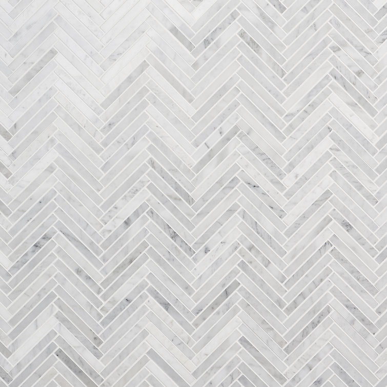 Carrara White Polished Marble Herringbone Mosaic Tile