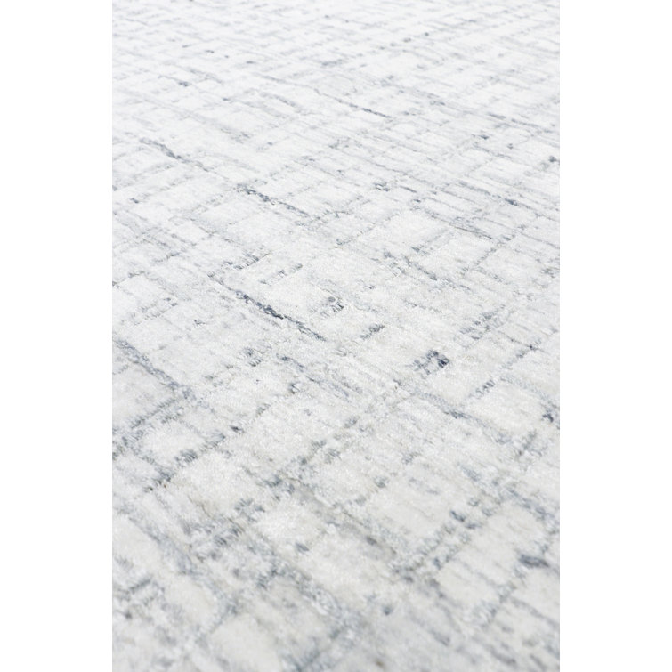 Hand-Loomed Ivory and Blue Wool Silk Area Rug, 10' x 14'