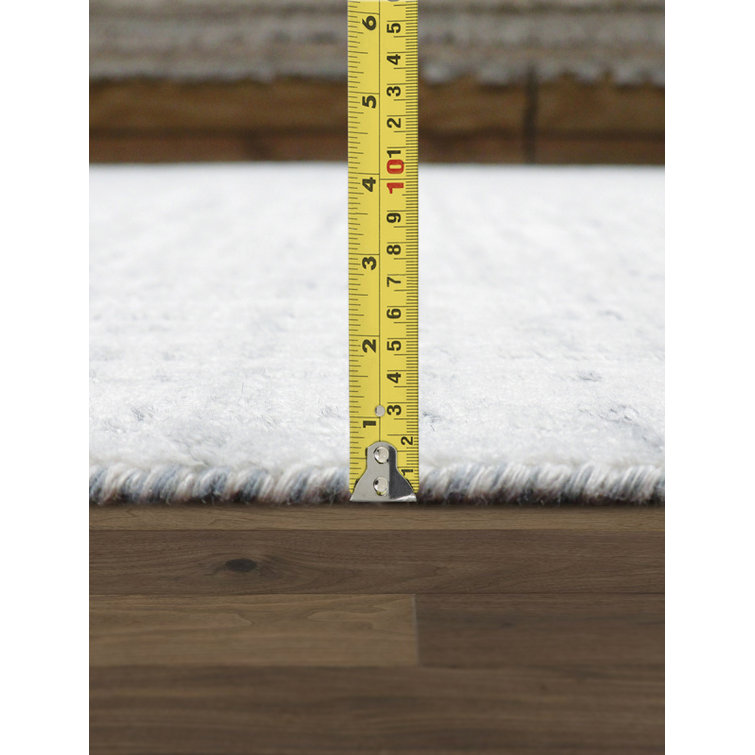 Hand-Loomed Ivory and Blue Wool Silk Area Rug, 10' x 14'