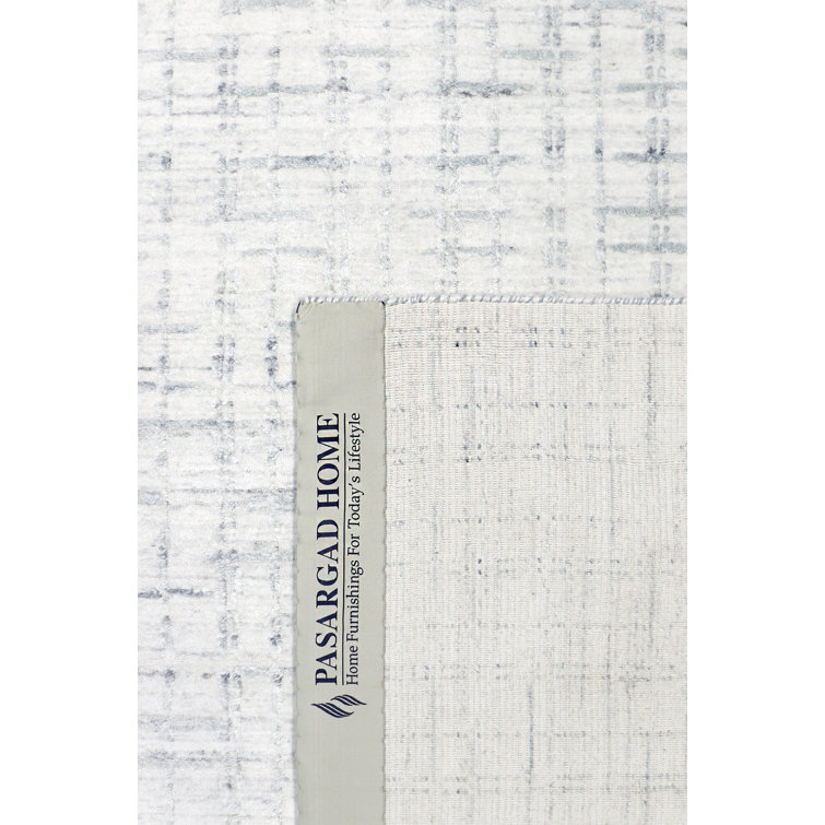 Hand-Loomed Ivory and Blue Wool Silk Area Rug, 10' x 14'