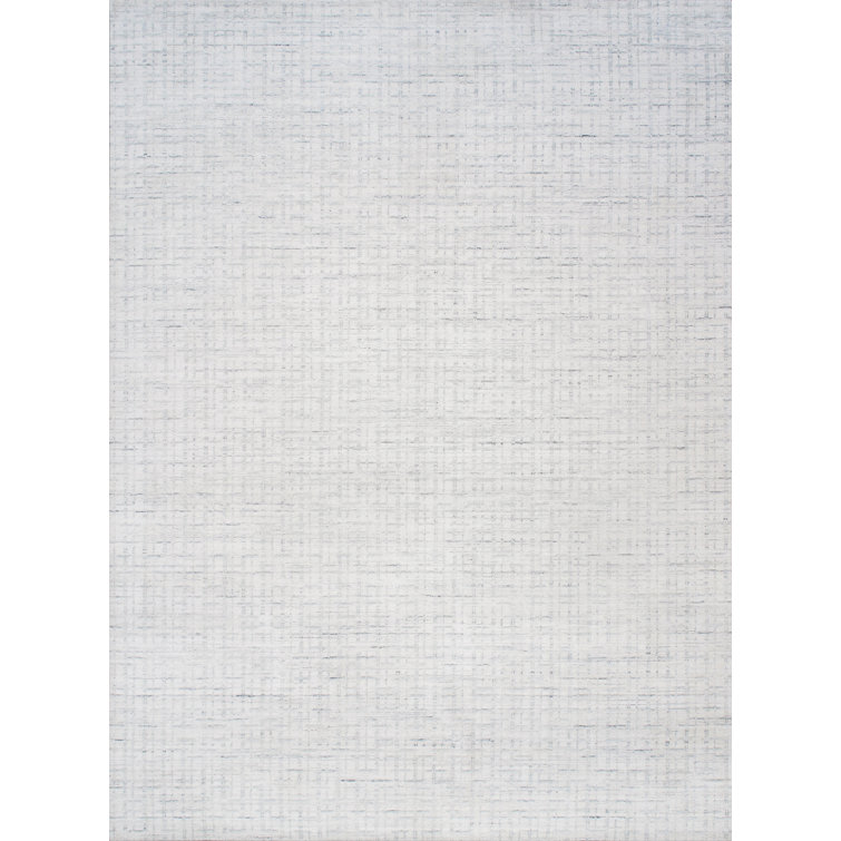 Hand-Loomed Ivory and Blue Wool Silk Area Rug, 10' x 14'