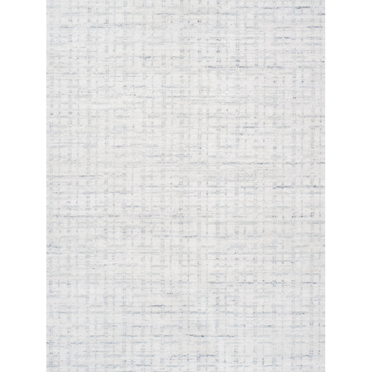 Hand-Loomed Ivory and Blue Wool Silk Area Rug, 10' x 14'