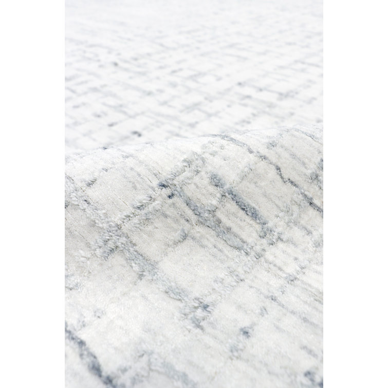 Hand-Loomed Ivory and Blue Wool Silk Area Rug, 10' x 14'