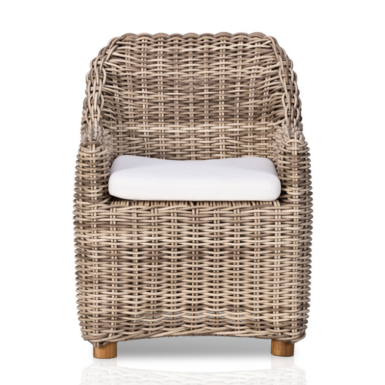 Chunky Sand Woven Outdoor Dining Armchair with Ivory Cushion